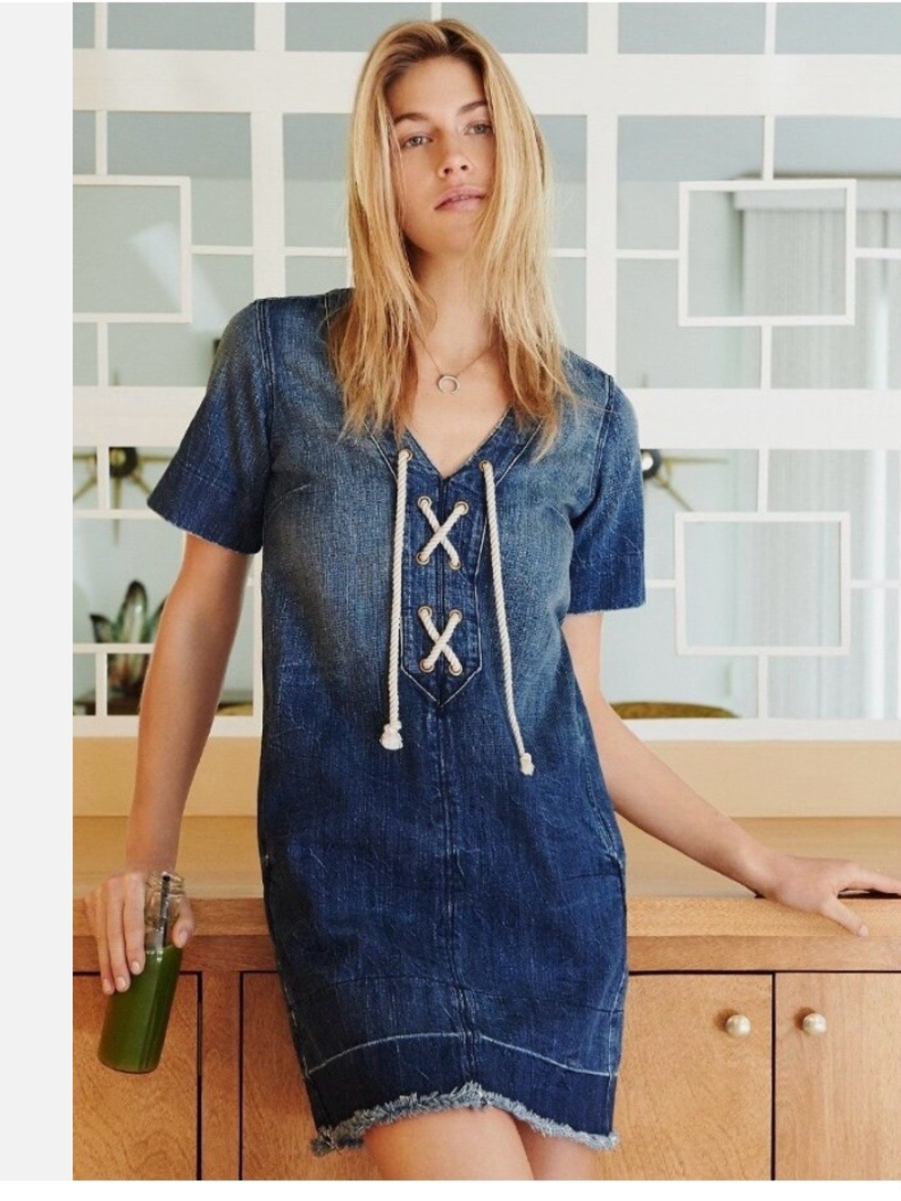 Current/Elliott Indigo Denim Lace-Up V-Neck Cover-Up - Picture 2 of 6